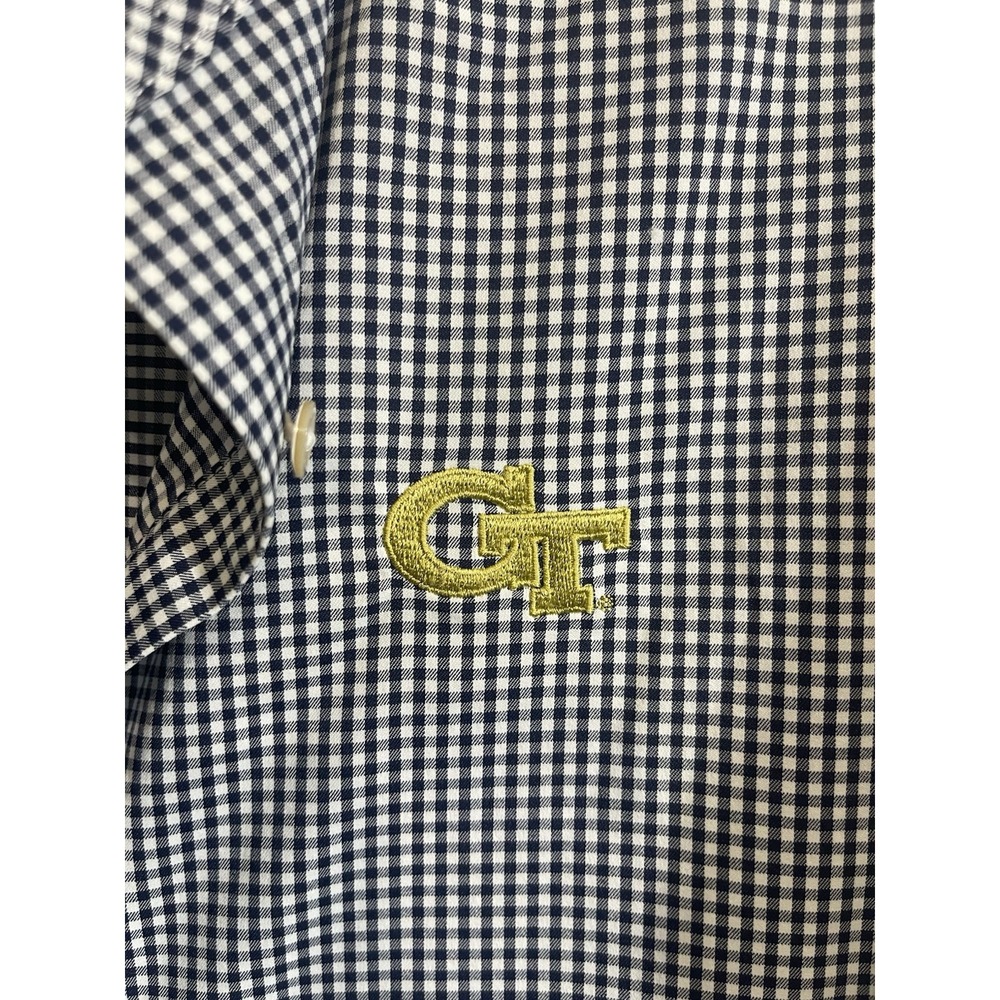 Peter Millar Shirt Womens Large Navy Gingham Plaid Performance Georgia Tech Logo - Picture 6 of 8